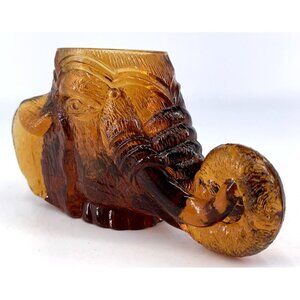 Degenhart Glass Elephant Amber Brown Toothpick Match Holder Vtg